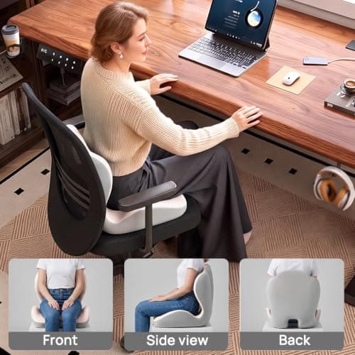AHSBND Seat Cushion Memory Foam: Back Support Office Chair Sciatica Lumbar Support Pillow Coccyx Cushion for Tailbone Pain Gaming Car Dining (Beige) — view 5