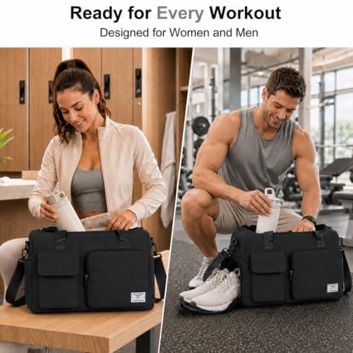 FIORETTO Gym Bag Womens, Sports Bag with Shoe Compartment, Black — view 2