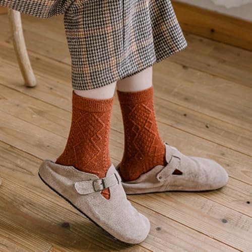 KIXZSAZ 2PCS Thermal Socks Thickened Solid Retro Wool Sock Coldproof Durable Stockings Footwear Winter Travel Birthday, Wine Red — view 3