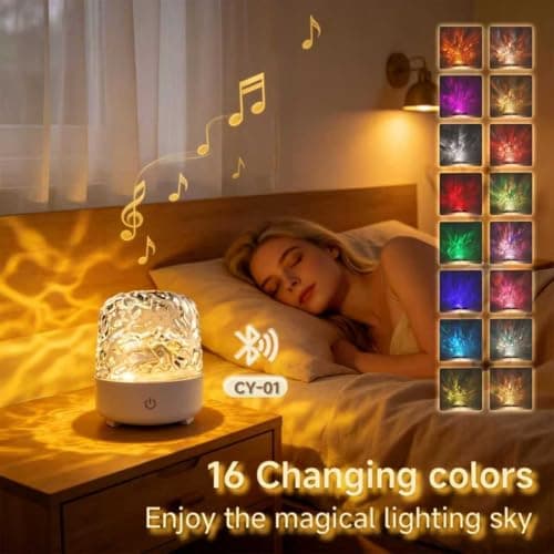 praclife Waterproof Shower Lamp with Bluetooth 5.3 Speaker, 16 Colors Dynamic Wave Projector Romote and Touch Control Lamps, Rechargeable RGB Mood Light for Bathroom, Spa, Bedroom Camping (White) — view 3