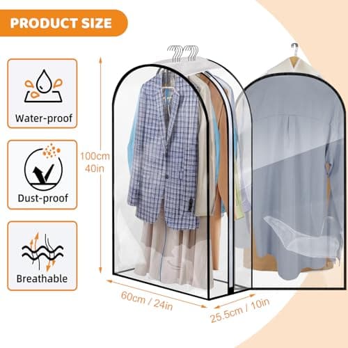 4 Pack Clear Garment Bags 40" with 10" Gusset for Coats, Suit, Jackets — view 2