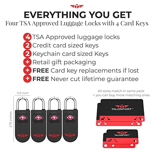 Keyless TSA Approved Luggage Locks with Lifetime Card Keys & No Combo to Forget (4 Pack) — view 3