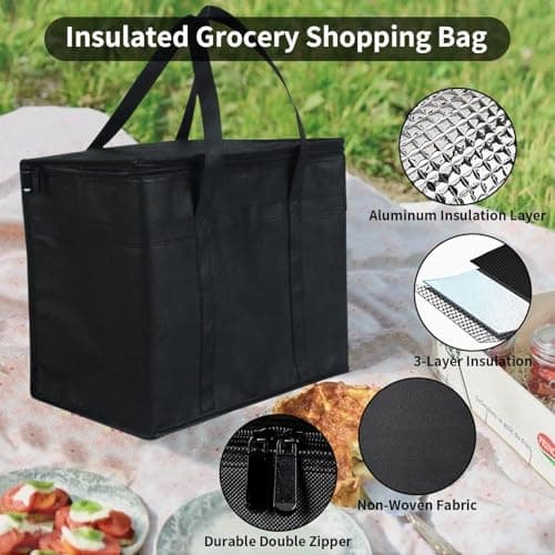 30L Large Cooler Bag Set of 2, Insulated Grocery Bags Food Delivery Bag, Reusable Collapsible Cooler Bags with Dual Zipper, Picnic Food Bag Soft Cool Bag Box for Camping BBQ Shopping Food Deliver — view 2