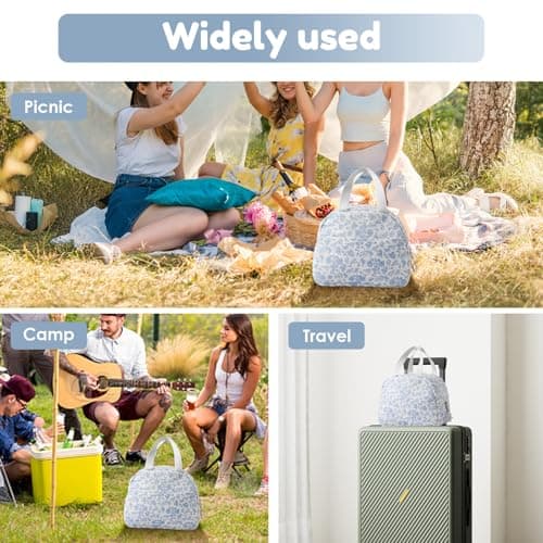 Lunch Bag for Women Thermal Insulated Cooler Lunch Bags Adults Kids Packed Lunch Box Tote Bag Leakproof Reusable Meal Prep Container for Work School Picnic Travel Beach(Blue Flower Print) — view 4