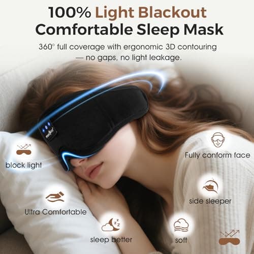 MUSICOZY Cooling Sleep Mask Headphones 3D 100% Blackout for Side Sleepers — view 2