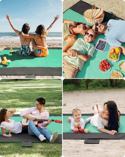 COVACURE Beach Blanket Mat, Sand Proof with 3 Zipper Pockets, 210 x 200cm — view 4
