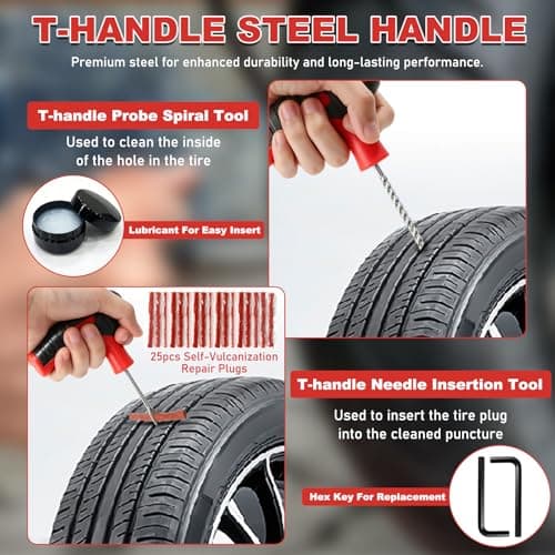 OFNMY 101pcs Tyre Repair Kit, Tubeless Puncture Repair Kit for Car, Motorcycle, Bike, ATV, Heavy Duty Tyre Plug Repair Kit with Tools, Plugs and Storage Bag for Emergency Tyre Repair — view 3