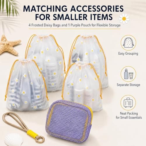 7PCS Beach Bag Set, Mesh Tote for Women with Summer Storage Pouches — view 6