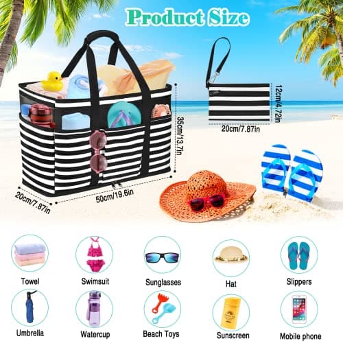 JUYANO Extra Large Beach Bag for Women with Zip Waterproof Beach Tote Bags with Wet Compartment Summer Tote Bag Family Large Shoulder Bag for Beach, Holiday, Shopping, Traveling — view 3