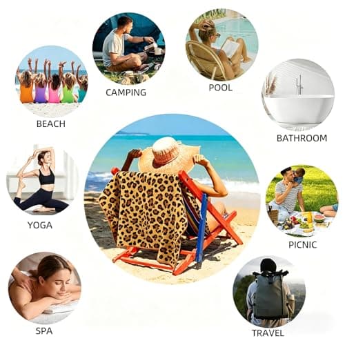 Large Microfibre Brown Spots Leopard Beach Towel for Adult,160x90cm Double Side Natural Leopard Printed Sand Free Beach Towel,Lightweight Quick Dry Travel Swim Towel Net Bag,Thin Sports Towel Yoga Gym — view 3