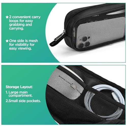 Portable Travel Organiser Bag – Slim Mesh Compact Case for Charger, Cables & Power Bank & Electronics & Accessories (Black) — view 3