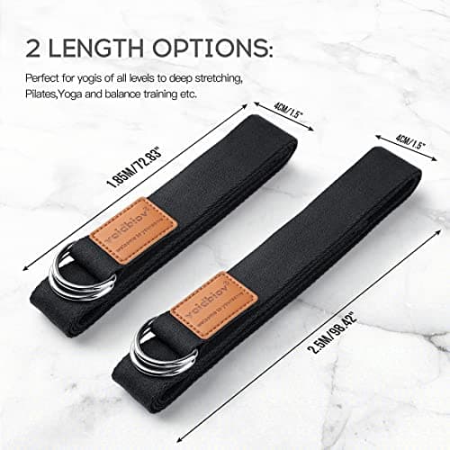 voidbiov D-Ring Buckle Yoga Strap 1.85 or 2.5M, Durable Cotton Adjustable Belt Perfect for Holding Poses, Improving Flexibility and Physical Therapy Black2.5M — view 5
