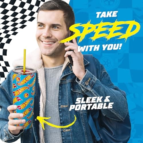 Dragon Glassware x Hot Wheels Insulated Tumbler with Lid and Straw - 24 oz Stainless Steel Cup with 2 Straws - Travel Coffee Tumbler - Race Team — view 4