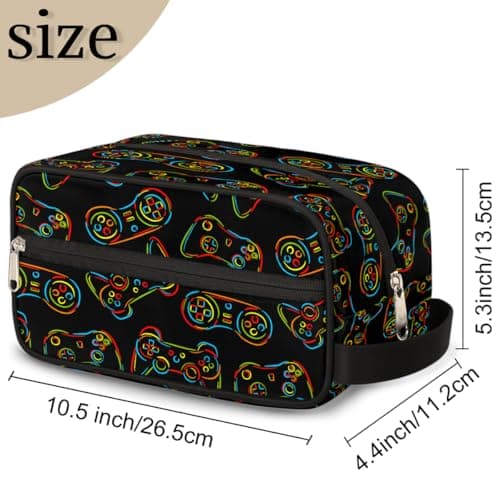 Travel Toiletry Bag for Boys Kids - Colourful Game Controller Waterproof Hanging Dopp Kit for Men, Shaving Bag with Large Capacity for Bathroom, Sports, Shower — view 2