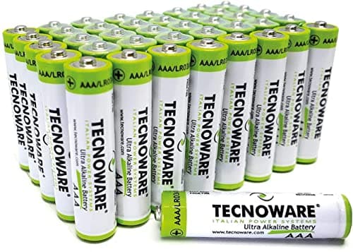 Tecnoware Power Systems - 40 AAA Ultra Alkaline Batteries, 1,5V, Long-Lasting Energy, Safe Nylon Closure, Versatile for Toys & Controllers, Eco-Friendly Packaging, White, AAA, Pack of 40