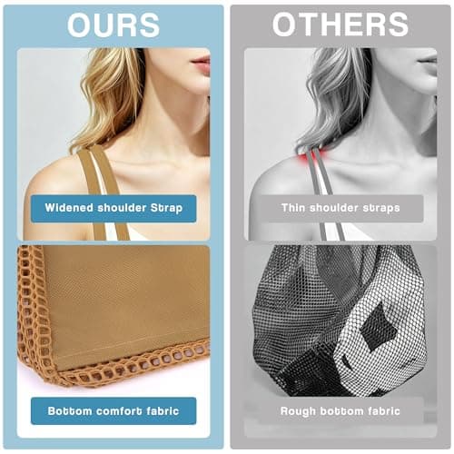 Poeruse Beach Mesh Tote Bag, Beach Bags for Women with Zip, 26L Mesh Handbags, Travel Shopping Handbag for Holiday (Brown) — view 5