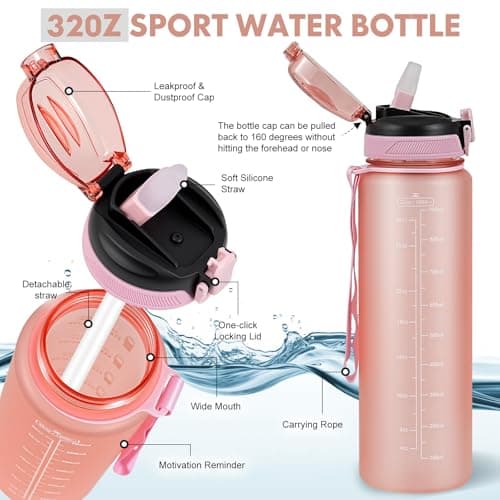 SEASEVEN Sports 1L Water Bottle with Straw for Gym,Office(Pink2) — view 3