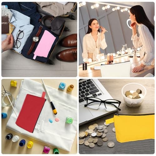 sourcing map Canvas Makeup Bags, 10pcs Travel Cosmetic Bags Bulk, Multipurpose Plain Toiletry Zipper Pouches Blank DIY Craft Bags Pencil Bag for Women Teens, Beige(7.5 x 5 x 1.8inch) — view 5