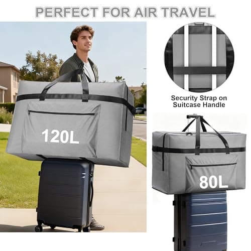 80L Extra Large Travel Bag, Water Repellent & Tear Resistant Packable Holdall for Moving, Packing, Travel, Weekender for Men & Women — view 6