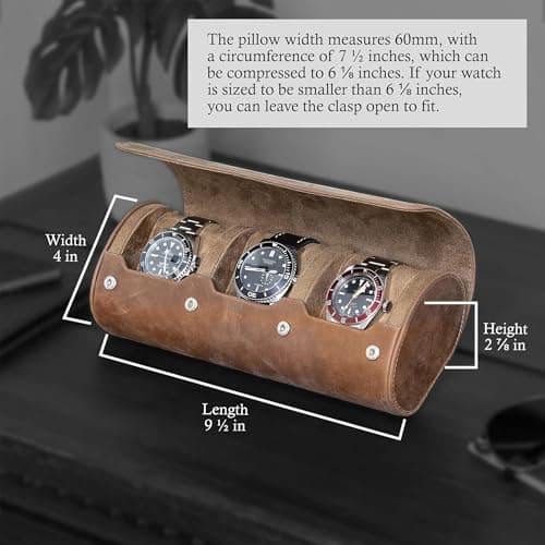 ROTHWELL Watch Roll Travel Case for 3 Watches | 100% Genuine Leather Heavy Duty Wearable Protection Fits All Wristwatches and Smart Watches up to 50mm (Tan/Tan) — view 6