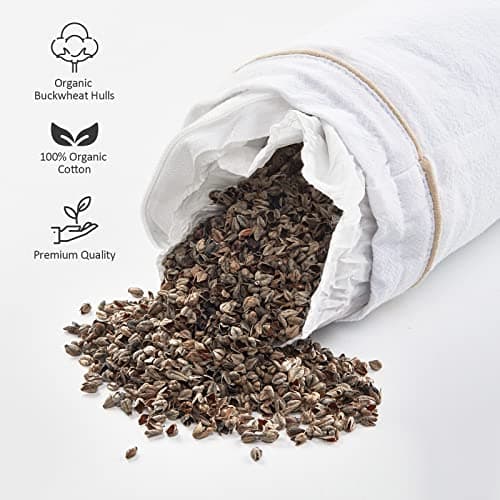BEAN DELUXE Buckwheat Pillow Adjustable Firm Organic Cotton Bolster Neck Roll Pillow for Pain Pain Relief Sleeping Round Support Cervical Pillows, White 3'' x 16'' — view 6
