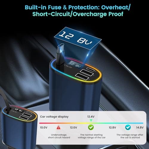 Canareen 4-in-1 Retractable Car Charger 78W Fast for iOS Android (Blue) — view 4