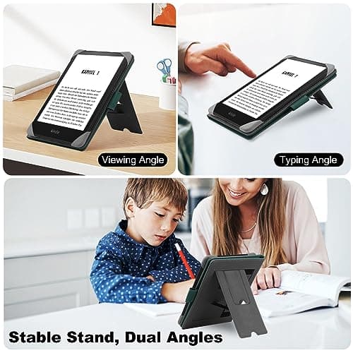 HoYiXi Universal Case Compatible with 6”-6.8” Kobo/PocketBook/Tolino/Sony E-Book eReader Kindle Paperwhite/Clara HD/Kobo Clara 2E Leather Stand Cover for 6-6.8'' E-Book eReader, Green — view 4