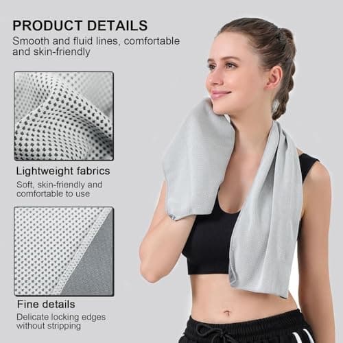 LanTeYouPin Cooling Towel, Set of 2 Quick Drying Towels, 90x30cm Microfibre Soft Breathable Cooling Towel for Fitness Sports, Travel (Grey/Purple) — view 2