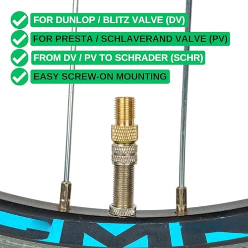 Bicycle valve adapter set, 12-pack, for flash and Presta valve to car valve, DV and SV to AV, kit with valve caps, air pump adapter insert for floor pump, hand pump, tube valve attachment — view 2