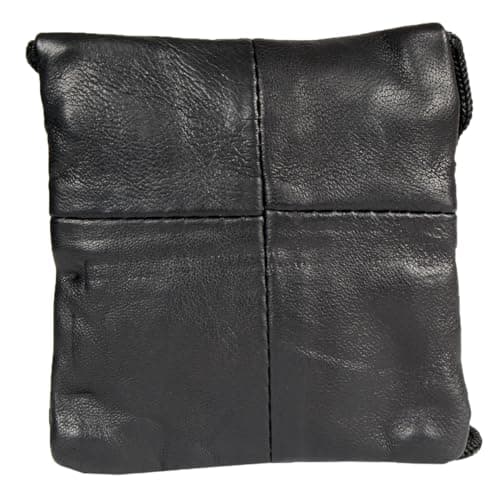 Soft Nappa Twin Zip Neck Purse Compact Leather Travel Security Pouch with Adjustable Cord — view 2