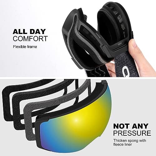 Odoland OTG Ski Goggles Set with Detachable Lens, Frameless Interchangeable Magnetic Lens for Skiing Skating Snowboard, Anti-Fog and UV400 Protection Snow Goggles for Men and Women — view 4