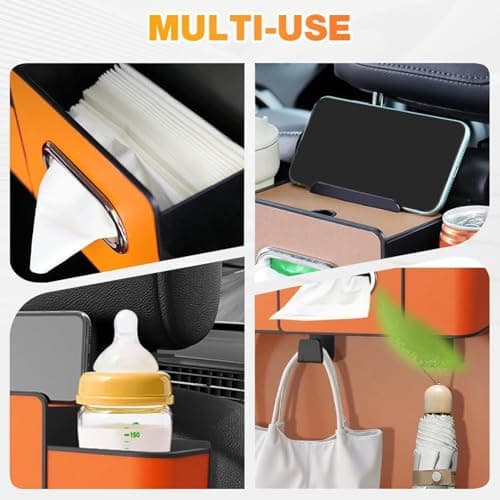 Wunuii 3in-1 Car Backseat Organizer With Cup Holder, Tissue Box, Trash Bin & Hooks | 2026 Multifunctional Back Seat Car Organizer For Phone Snack Drink Handbag Charger Truck Sedan SUV RV Van Travel — view 5