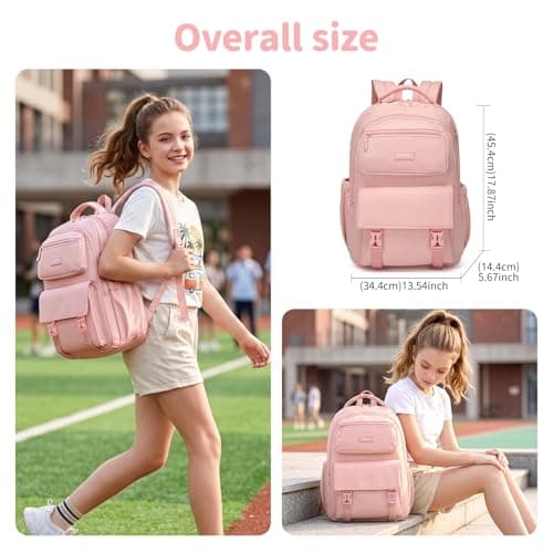 SUN EIGHT School Backpack with Double Compartments for Girls, 18 Inch Laptop Backpack for Teens Secondary School, Waterproof Casual Travel Daypack College Women Bookbag — view 2