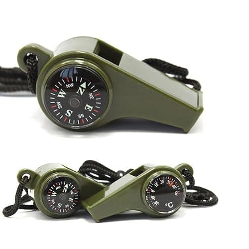 3-in-1 Survival Whistle with Compass and Thermometer, Military Green, 5 cm x 2 cm — view 3