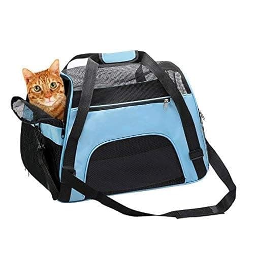 Pet Carrier Bag AVC Portable Soft Fabric Folding Travel bag for Dog, Cat, Puppy Foldable Pet Bag (Light Blue)