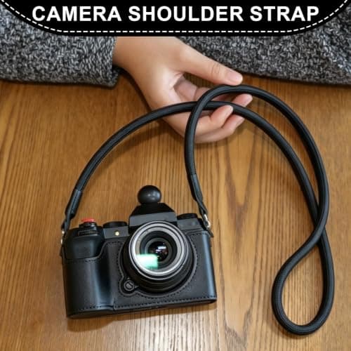 Camera Strap Nylon Rope Camera Neck Strap Compatible with DSLR, Mirrorless and Compact Cameras, 100cm Camera Neck Shoulder Strap with Leather Ends, Anti-Slip Camera Straps for Photography Travel Black — view 5
