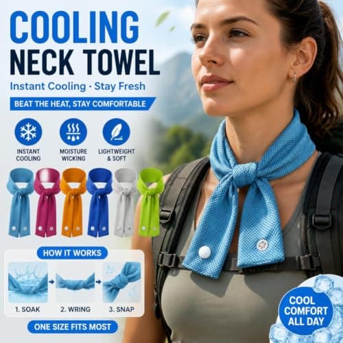 Cooling Towels for Neck,Reusable Microfibre Instant Cooling Scarf with Snap Button,Soft Breathable Reusable Scarf Head Band for Gym Running Cycling Hiking and Heat Relief — view 2