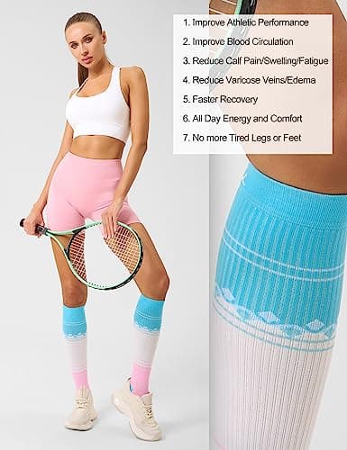 FITRELL 3 Pairs Compression Socks for Women and Men 20-30 mmHg Travel Flight Socks Medical Knee High Socks for Sport, Flying, Carers, Nurse, Pregnant Women, Varicose Veins, Cream, S/M — view 6