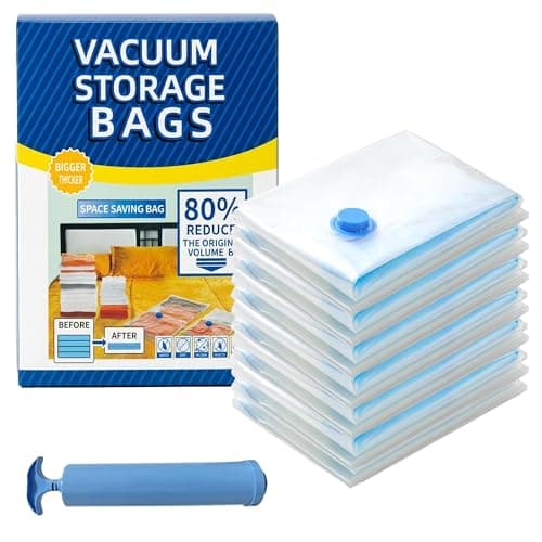 MGL Vacuum Storage Bags for Clothes & Bedding (8 Pack) - Space Saver Compression Bags with Blue Hand Pump | Reusable, Airtight Seal for Duvets, Blankets, Seasonal Items (8 Pack Large - 80 x 60 cm)