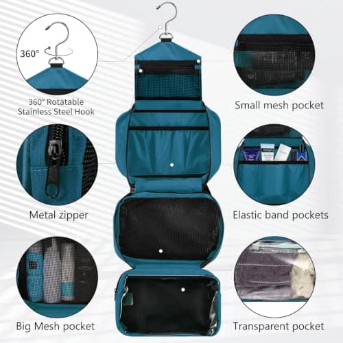 jiemei Hanging Toiletry Bag Waterproof, Travel Wash Bag for Men & Women with 4 Compartments, Foldable Compact Size, Super Durable Fabric — view 3