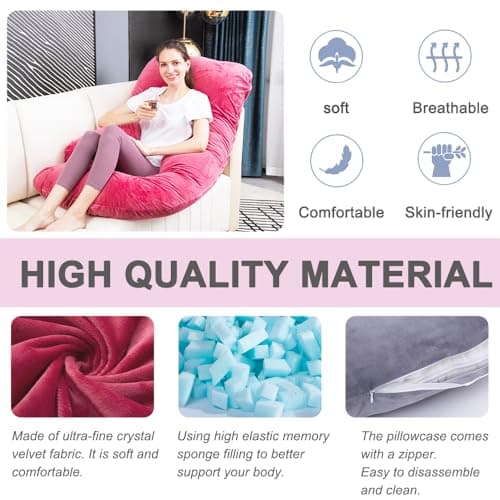 TaiBest U Shaped Full Body Pregnancy Pillow with Removable Cover for Maternity Women,Pregnancy Pillows for Sleeping,Support for Back, Legs, Belly,55 Inch Pregnancy Pillow for Women (Memory Foam, Red) — view 2