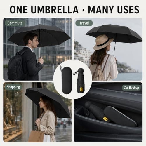 WHJYCC Compact Folding Umbrella - Black Travel Umbrella with Storage Case — view 5