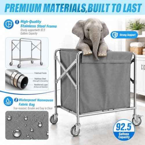 350L Commercial Laundry Trolley on Wheels, Folding Linen Cart — view 6