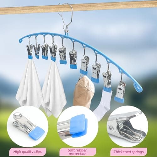 Roellgs 2Pack Drying Hanger, Stainless Steel Drying Rack, Drip Hanger With 10 Pegs for Underwear Socks Bra Panty Gloves, Windproof, Quickly Remove Clothes from Hanger (blue) — view 5