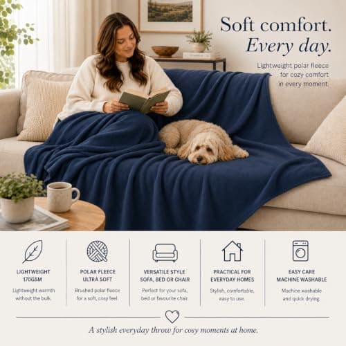 Adore Home Soft Warm Polar Fleece Blanket Large - Cosy Throw for Sofa, Bed, Travel, Car and Camping, 120x150cm, Navy — view 4