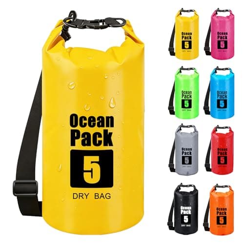 RONGZUBAT 5L Waterproof Dry Bag with Adjustable Shoulder Strap, Roll Top Dry Sack, Lightweight Waterproof Bag for Kayaking, Paddle Boarding, Boating, Beach, Swimming, Camping and Travel - Yellow