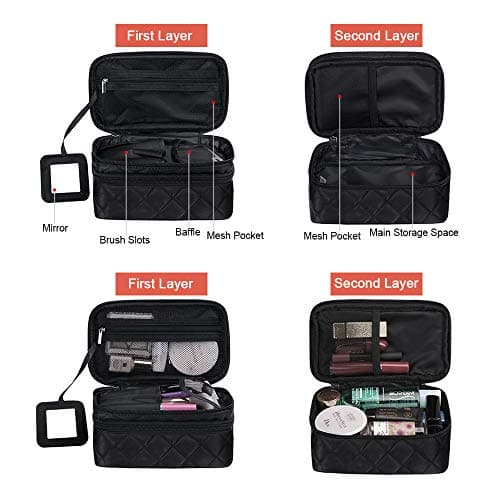 CGBOOM Make Up Bag Organiser for Women, Travel Cosmetic Bag Waterproof with Brush Compartment and Mirror, Portable Double Layers Large Capacity Make up Case — view 2