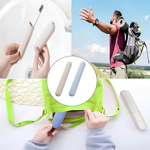 ZXfad 2Pcs Toothbrush Case(Beige/Blue) — view 6