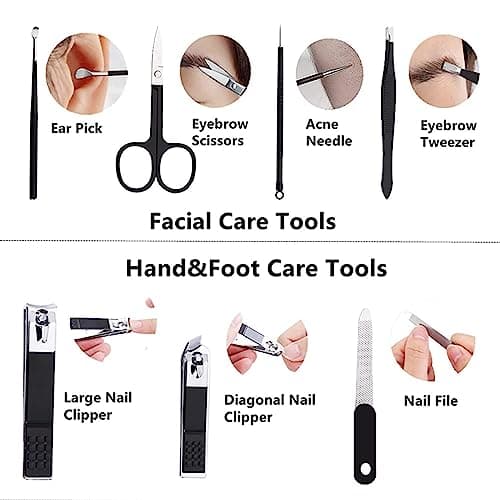 Nail Clipper Set Manicure Set Men Manicure Kit with Portable Travel Case Toe Finger Nail Clippers Personal Care Tools Kit Men Grooming Kit Present for Husband Boyfriend Family(Black White) — view 4