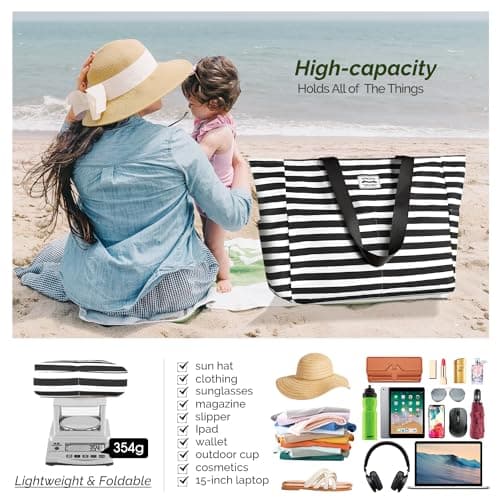 HOMESPON Large Waterproof Beach Bag for Women, Zippered Pool Tote — view 3